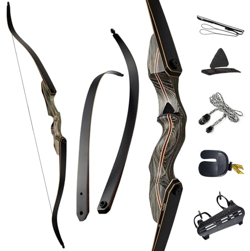 Deerseeker Outdoor 60 Takedown Recurve Bow Set Traditional Wooden Bow with Laminated Limbs Right & Left Hand for Adults & Youth Archery Hunting Target Practice 20-60lbs(Right-Hand 50lbs)