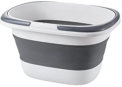 4.2 Gal(16L) Large Collapsible Plastic Bucket with Handle for House Cleaning, Space Saving Outdoor Multiuse Foldable Water Pail/Sink for Camping,Fishing,Ice(Grey)