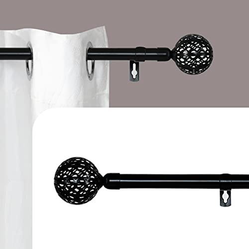 DALINA TEXTIL - Barras de Cortina Extensible 19mm - Barra Cortinas fina para Salón Dormitorio - Palos Cortinas Delgado (Negro) Bola de red 120-210cm