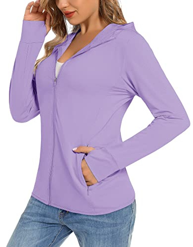 TACVASEN UV Protection Shirts Women Quick Dry Swimming Tops Hooded Sun Protection Jacket Summer Work T-Shirt Sports Hoodie Light Purple