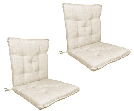 IlGruppone Set Cuscini Sedia Con Schienale Imbottiti Con Laccetti Banda Elastica Per Fissaggio Prodotto Italiano Sedie Poltrone Sdraio Reclinabili Cucina Giardino 40 x 80 Cm - Panna - 2 Pezzi
