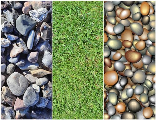 Heko Panels Oxford Stoff Panel Wasserdicht Mit 3 Mustern Canvas-Stoff Polyester Stoff Zum Nähen Nähstoffe Dekostoffe Wasserabweisend Blickdicht 121,5 x 153 cm Steine Gras