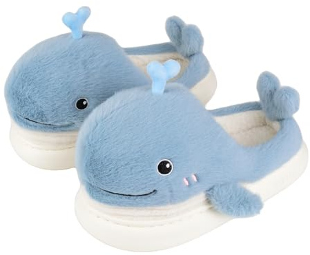 XIXITIAO Cute Animal Slippers,Fuzzy Cartoon Kawaii Whale Slippers,Plush House Shoesfor Women Men Indoor Fluffy Winter Slides