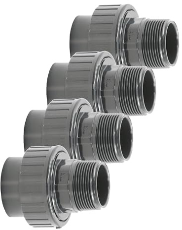 HAF 4X PVC Fittings Verschraubung mit 50mm x 1 1/2 | Klebemuffe x Außengewinde | Adapter aus grauem PVC | PN16 für Rohr, Poolfitting, Schwimmbad, Poolverrohrung, Druckleitung, Rohrleitung & Teich
