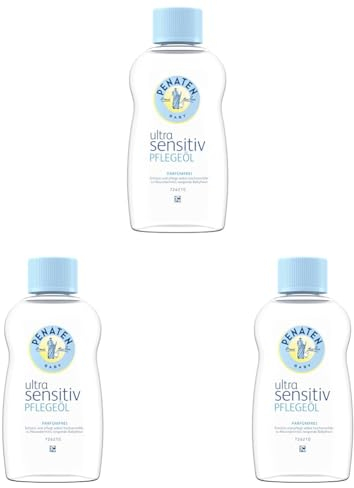 Penaten Baby Ultra Sensitiv Pflegeöl parfümfrei, pflegendes Babyöl & Babypflege Massageöl zur sanften Reinigung und Pflege empfindlicher Babyhaut (1 x 200ml) (Packung mit 3)