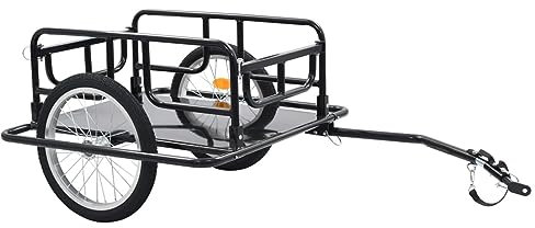 Mengtu Rimorchio per bicicletta, acciaio nero, 130 x 73 x 48,5 cm, capacità 50 kg, portabagagli per ciclismo e campeggio