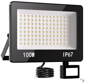 HAPYLUMI LED Strahler mit Bewegungsmelder Außen 100W, Superhell 10000LM LED Fluter mit Sensor, 6500K Kaltweiß Scheinwerfer IP67 Wasserdicht Außenstrahler für Garten Garage Innenhöfe