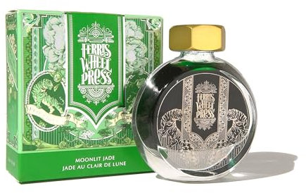 Ferris Wheel Press Fountain Pen Ink, Curious Collaboration Collection, Fête Chinoise, Aged Jade with Silver Sparkle, 38ml