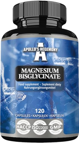 Magnesiumbisglycinat 100 mg per kapsel - 120 vegankapslar - 4 månaders leverans - för förbättrad absorption - Kosttillskott från Apollo's Hegemony