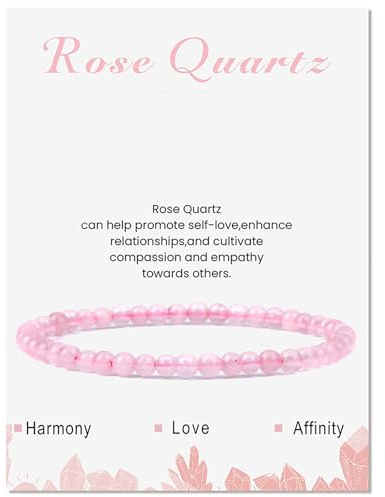 Uwiyo Natural Stone Bracelet for Women, 4mm Beaded Bracelet Stretch Gemstone Stone Bracelets for Women Tenn Girls for Birthday Mother's Day Christmas Valentine's Gifts (Rose Quartz)