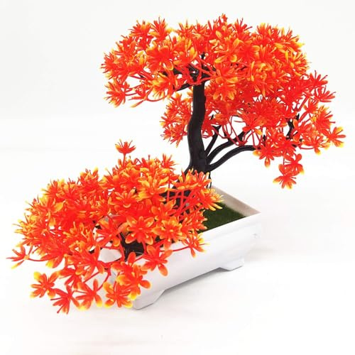 DOKUYIE 180mm Bonsai Tree in Pot Artificial Plant Decoration for Office Desk/Home Study Room (Orange)