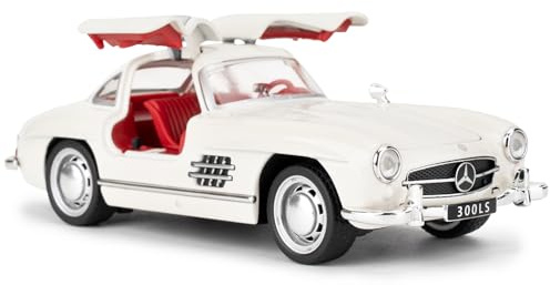 Modello Mercedes-Benz 300sl del 1955, 1/32 Veicolo Giocattolo con Funzione Suono&Luce e Funzione di Ritorno, Modelli di Auto da Collezione, Regalo per Bambini Bianco