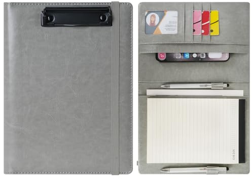 Wonderpool A5 Konstläder Urklipp Partfolio recept pärm anteckningsblock formulärhållare dokumentfodral – intervju planerare möte skrift Padfolio fil för kontor resa skola (grå, A5)