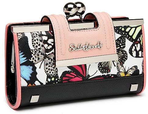 AFKOMST Portefeuille pour Femme en Cuir de Grande capacité Sac à Main Long avec 10 Compartiments pour Cartes et Clips et Porte-Monnaie zéro avec Boucle au Milieu.., 01b-Papillon