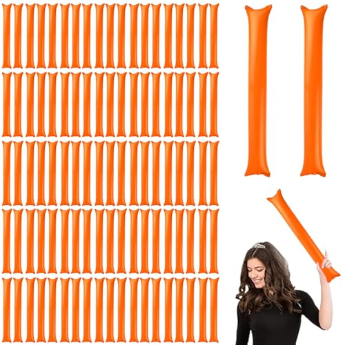 Obelunrp Thunder Sticks, 100pcs Boom Sticks Noise Makers, Inflatable Cheerleading Spirit Sticks, Plastic Boom Stick for Sporting Events Dance Basketball Football Game (Ornange)