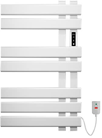 Smart WiFi Heated Towel Rail with Thermostat for Alexa and Google Home Electric Towel Warmer 450x720mm Bathroom Radiator Heater with APP Control White Flat Panel Towel Warmer