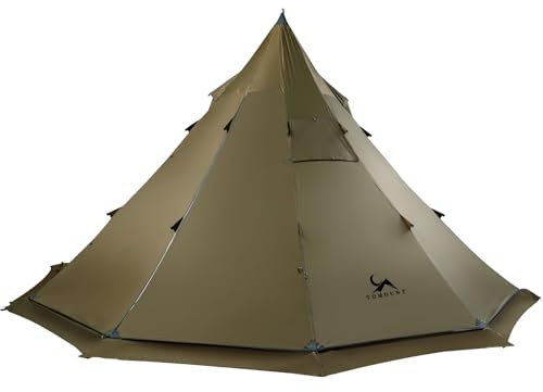 TOMOUNT Zelt Tipi 6 Personen Nylon Indianerzelt 2,4m Hoch Firstzelt großes Pyramidenzelt mit Ofenloch für Zeltofen 4 Jahrzeit Campingzelt für Outdoor, Camping, Wandern, Trekking