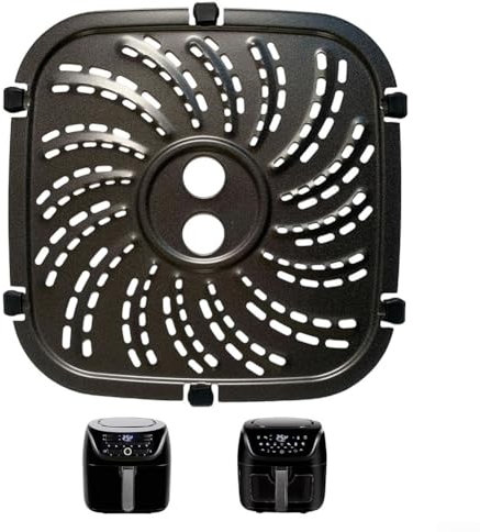 Sartén de parrilla para freidoras de aire PowerXL, accesorios de freidora de aire cuadrada, bandeja de parrilla, placa de parrilla de repuesto con parachoques de goma (24 x 24 cm)