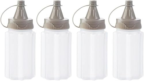 Yjemle 4 Pcs Transparent Plastic Squeeze Condiment Bottles, Ketchup Honey Bottle, Mini Sauce Jam Squeeze Bottle, Salad Dressing Container for Lunch, BBQ, Camping Condiment Squeeze Bottles