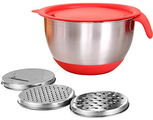 Ciotola per mescolare insalata in acciaio inox coperchio ermetico con ciotole centrali rimovibili con manico grattugia scala cucina preparazione ciotola insalatiera per cucinare cottura conservazione