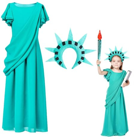 Fierudeng Costume pour enfant Statue de la Liberté, Statue de la Liberté festive Costume pour | Costume de déguisement d'Halloween confortable pour les bals masqués et les spectacles sur scène