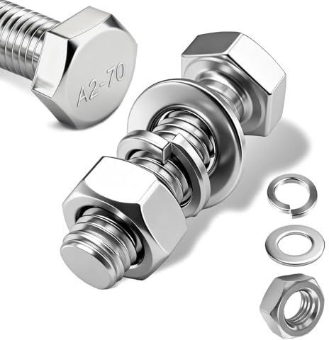 PDKKFF 12 Pcs M10 Tornillos con Cabeza Hexagonal, M10x30mm Pernos Hexagonales y Tuercas y Arandelas, de Acero Inoxidable 304, Para Maquinaria, Muebles, Vehículos