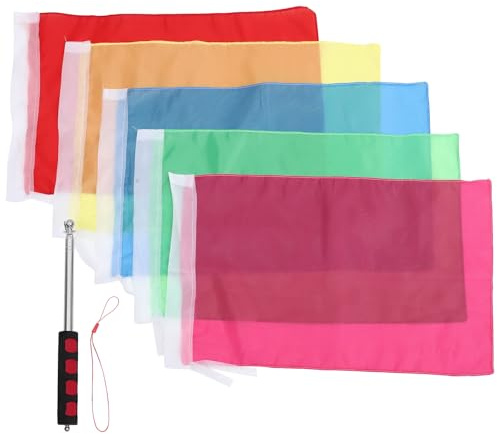 YARNOW Asta de Bandera Extensible de Acero Inoxidable 12 M 10 Banderas de Colores Variados 40X60 CM para Guía Turística Actividades al Aire Libre y Desfiles Color Color Aleatorio