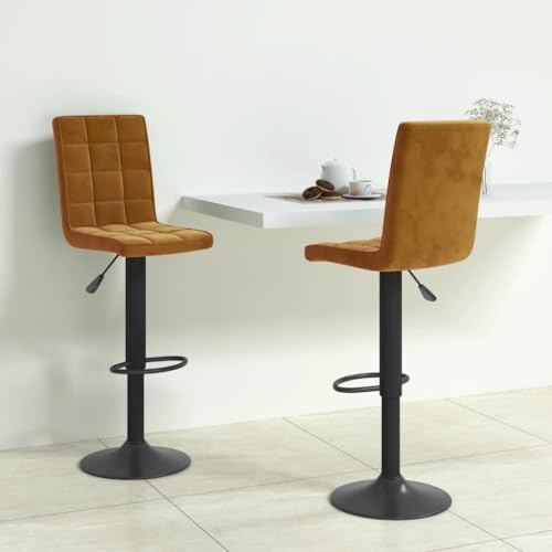Frdhee Silla de bar para tocador, taburete de bar, 2 piezas, marrón terciopelo cosmético silla para cocina, sala de estar, comedor