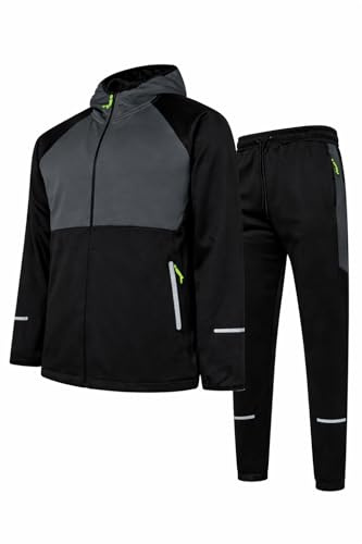 Comfort Collections Men’s Tracksuit Set – Hooded Zip Up Jacket & Jogger Bottoms, Zipped Pockets, Reflective Detail, Gym Running Casual Sportswear