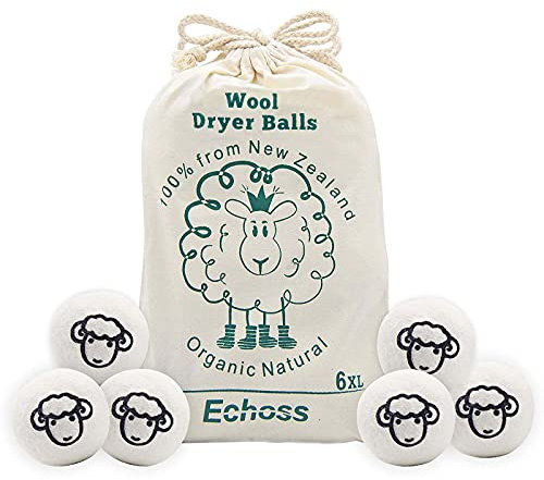 Echoss Balle de Séchage pour Sèche-linge & Boule Adoucissant de Lavage Parfum en Pure Laine pour Adoucir Naturellement des Tissus et Enlever des Cheveux Flottants - 6 pcs