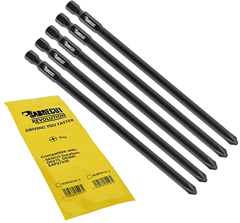 5 x SabreCut SCXPH2157_5 157mm PH2 Autofeed Collated Drywall Screwdriver Gun Bit Single Ended Phillips No.2 Heavy Duty Compatible with SENCO DuraSpin EAP27530 DS275 DS300