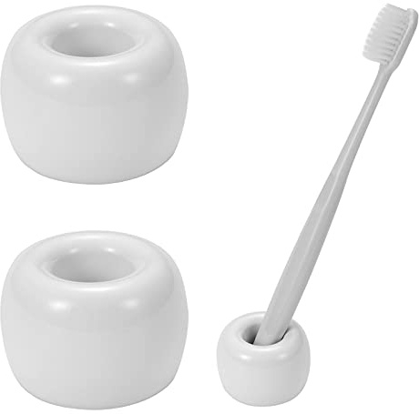JMScape Mini Ceramic Couple Toothbrush Holder, Hand-Made Bathroom Toothbrush Holder, Electric Toothbrush Head Holder and Office Pen Holder 2-Piece Set (White)