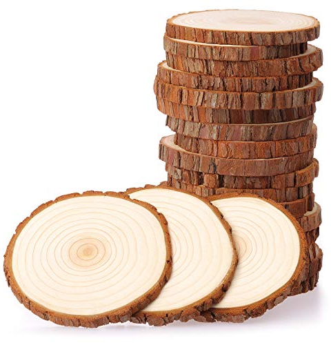 Fuyit Holzscheiben 20 Stücke Holz Log Scheiben 9-10cm Unvollendete Ungebohrte ohne Loch für DIY Handwerk Hochzeit Mittelstücke Weihnachten Dekoration Baumscheibe
