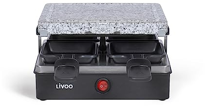LIVOO DOC242 Appareil à Raclette 4 Personnes | Grill Pierre en Granite Amovible | Revêtement Antiadhésif - 600 Watts