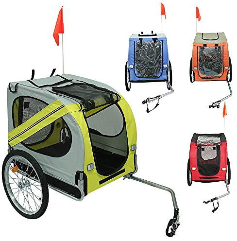 Vendeur pro Remorque Vélo pour Chien Pliable, Remorque Vélo avec Ceinture de Sécurité et Drapeau, Charge Max. 40KG (Gris Jaune)