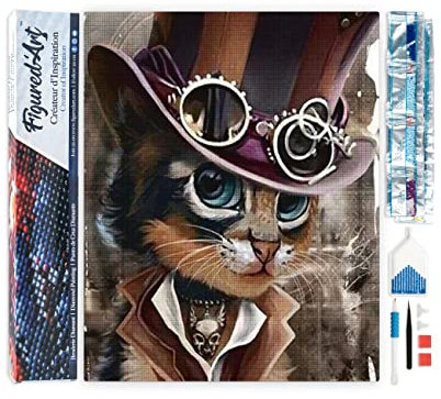 Figured'Art Diamond Painting Erwachsene 40x50cm Ganze Leinwand gerollt Dandy Katze 5D Bilder Eckige Steine - DIY Set Basteln