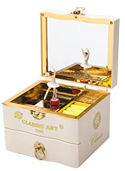 Faderr Scatola regalo di musica, Carillon rotante di nozze, Carillon musicale gioielli ballerina portagioie musicale cassetto di stoccaggio gioielli ballerina ornamenti ragazza musicale