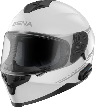 Sena Outride ECE-zertifizierte Motorrad Integralhelm Mir integrierter Bluetooth Intercom und Smartphone-Verbindung (Weiß, L)