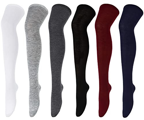 6 Paia Calze da Donna Sopra il Ginocchio Calzini da Ginocchio, Calzini Lunghi Donna Calzettoni Cotone di Coscia Calze Stivali per Ragazze