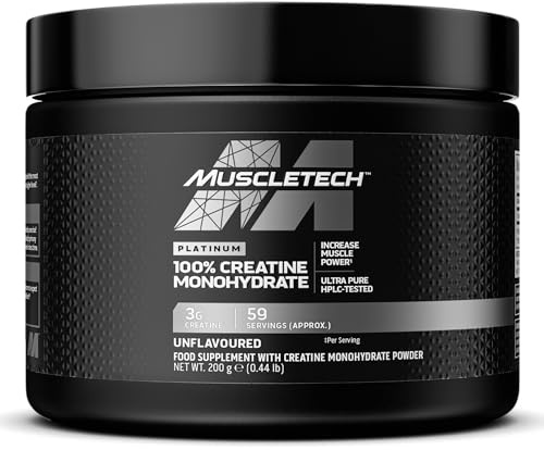 MuscleTech Platinum 100% Creatine Monohydrate Powder, Pure Creatine, Workout Supplement For Men & Women, 59 Servings, 200g, Unflavoured