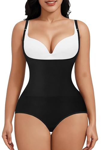 KUMAYES Shapewear Donna Body Snellente Contenitivo Donna Modellante Intimo Regolabile Invisibile Senza Soluzione di Continuità(nero,XS-S)