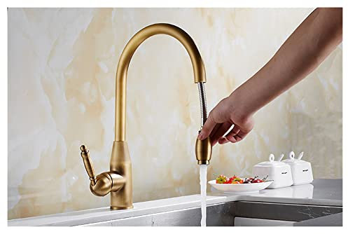 JUNNIU Küchenarmatur, Küchenarmatur aus Bronze, Messing, ausziehbarer Küchenarmatur, Spültischarmatur mit ausziehbarem Duschkopf/Que Bronze Decoration