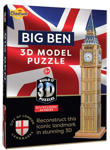 Cheatwell Games - BYO 3D Big Ben - 3D Puzzles For Kids & Adults - Model Kit To Build - Gift For Children and Adults - 44 Pieces - Ages 8+
