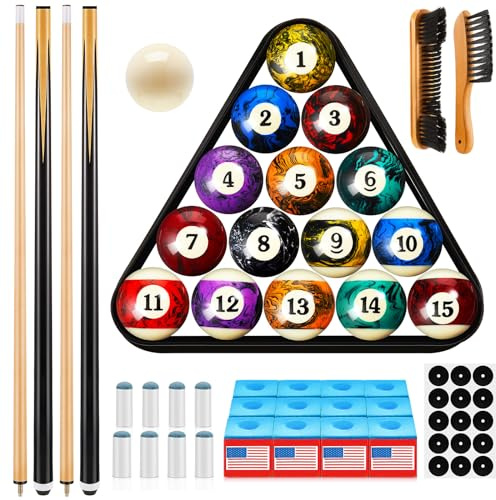 Outus 71 Pcs Pools Table Accessories Christmas Billiards Balls Gifts with Triangle Stand Pool Cue Chalks Cue Spot Sticker Brush(Dark Marble Style Balls)