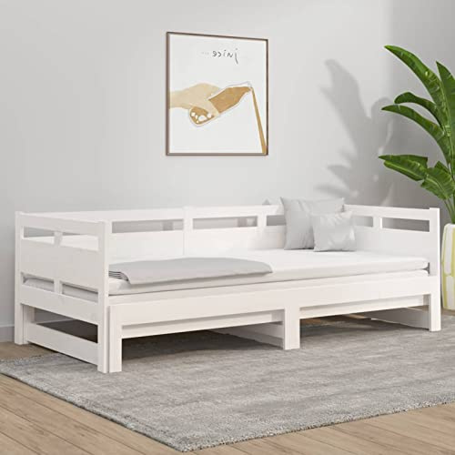 DJEKA Cama de día extensible 2 x (90 x 190) cm, cama juvenil de 90 x 190 cm, cama con cama nido blanco, 16 camas de día 90 x 190 cm, extensible, de madera, sofá cama, sofá cama de madera maciza de