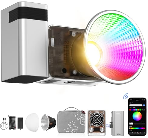 ZHIYUN RGB Videolicht Molus X60 RGB Combo [Official] 60W mit 2550mAh Akku, COB LED Videoleuchte, Video/Foto Kamera Licht mit 2010 Lux/ 2700~6500K/ CRI 95/ TLCI 98/ Bluetooth/ 15 Effekte, 319g