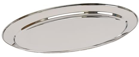 Argon Tableware 50 x 35cm Serving Platter - Stainless Steel Chrome Dinner Tray Oval Plate Large Appetizer Serving Dishes for Party, Events, Table Service, Snack Platters