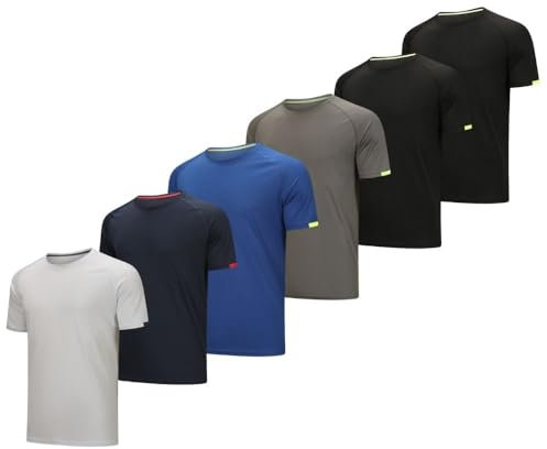 Bsrpolry 6pack Man Sports T Shirt Short Sleeve Crew Neck Gym Running Breathable Athletic Shirts Short Sleeve Sport Tops Black Black Grey Blue Navy White L