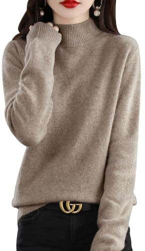 Yutdeng Cashmere Jumpers Sweaters for Women UK Ladies Turtle Neck Tops Long Sleeve Soft Warm Pullover Knitted Jumper Thick Loose Casual Tops for Autumn Winter,Camel,L