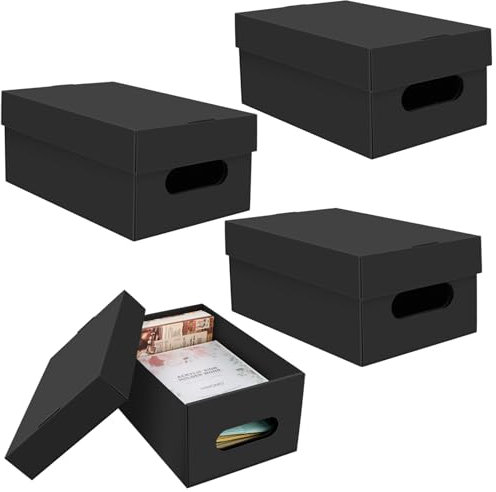 POKIENE 4 PCS Photo Storage Boxes with Lids, Photo Case, 4 x 6 Photo Organizer, Foldable Storage Box for Clothes, Toy, Office Supplies, Cables, Stickers